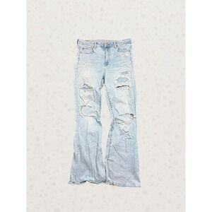 American Eagle Super Hi-Rise Flare Distressed Light Wash Jeans Size 10 Regular